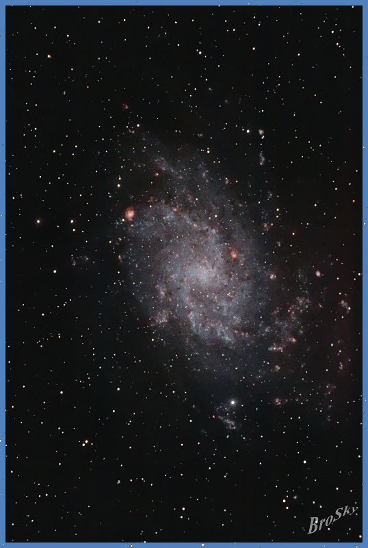 M33_261208.jpg -    Objekt: M33 - Triangulum-Galaxie    Sternbild: Triangulum - Dreieck Aufnahmeort: Bollensen Aufnahmedatum: 26.12.2008 Belichtung: 15 x 300 sec Optik: 127 mm Meade Triplett Apo Kamera: Canon 400D Astro mit Lumicon Deep Sky Filter 