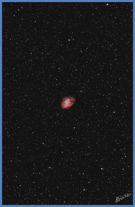M1_281208.jpg -    Objekt: M1 - Krabbennebel    Sternbild: Taurus - Stier Aufnahmeort: Bollensen Aufnahmedatum: 28.12.2008 Belichtung: 15 x 300 sec Optik: 127 mm Meade Triplett Apo Kamera: Canon 400D Astro mit Lumicon Deep Sky Filter 
