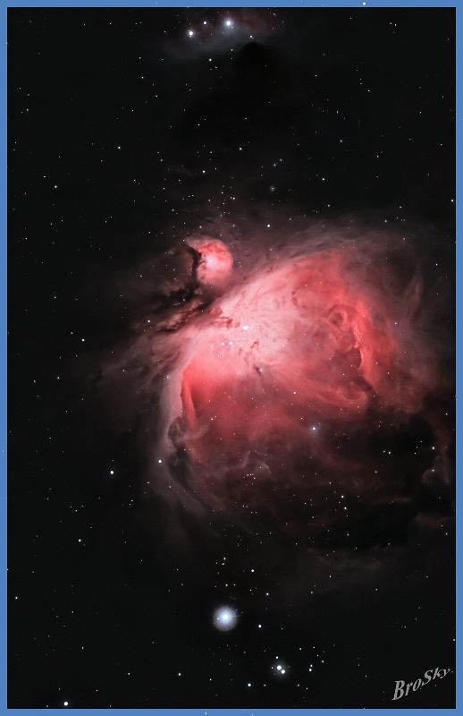 M42_281208.jpg -    Objekt: M42 - Orionnebel    Sternbild: Orion - Orion Aufnahmeort: Bollensen Aufnahmedatum: 28.12.2008 Belichtung: 15 x 60 sec und 15 x 180 sec Optik: 127 mm Meade Triplett Apo Kamera: Canon 400D mit Lumicon Deep Sky Filter 
