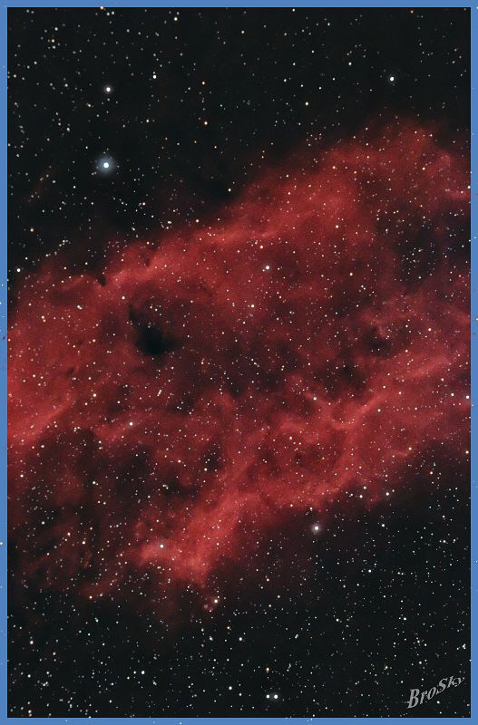 NGC1499_301208.jpg -    Objekt: NGC1499 - California Nebel    Sternbild: Perseus - Perseus Aufnahmeort: Bollensen Aufnahmedatum: 30.12.2008 Belichtung: 16 x 300 sec Optik: 127 mm Meade Triplett Apo Kamera: Canon 400D mit Lumicon Deep Sky Filter 