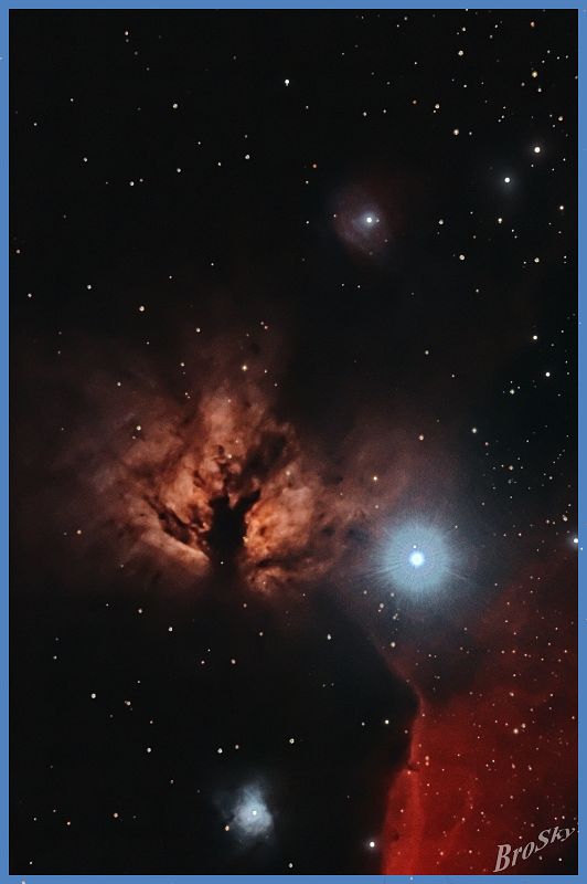NGC2024_301208.jpg -    Objekt: NGC2024 - Flammennebel    Sternbild: Orion - Orion Aufnahmeort: Bollensen Aufnahmedatum: 30.12.2008 Belichtung: 16 x 300 sec Optik: 127 mm Meade Triplett Apo Kamera: Canon 400D Astro mit Lumicon Deep Sky Filter 
