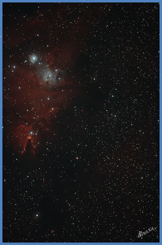 NGC2264_070211.jpg -    Objekt: NGC2264 - Weihnachtsbaum Sternhaufen mit Konusnebel    Sternbild: Monoceros - Einhorn Aufnahmeort: Senden Aufnahmedatum: 07.02.2011 Belichtung: 16 x 300 sec Optik: Takahashi 120 mm TSA mit 2,5'' TS-Flattener Kamera: Canon 400D Astro mit Lumicon Deep Sky Filter 