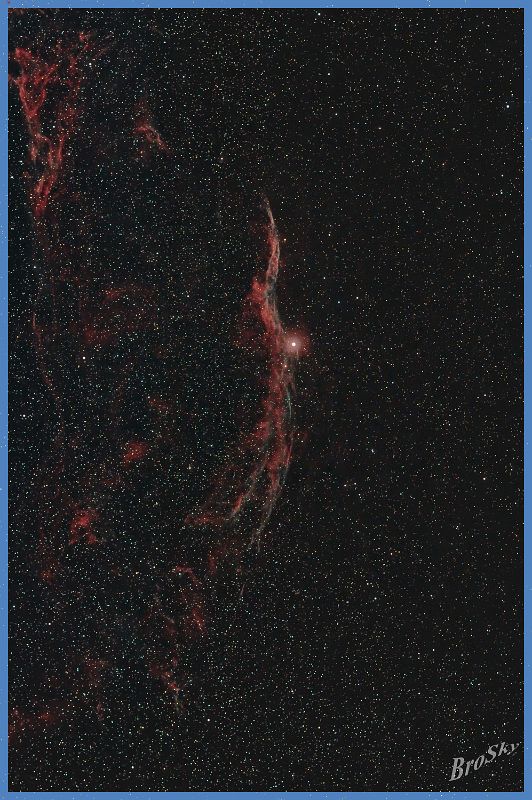 NGC6960_150809.jpg -    Objekt: NGC6960 - Cirrusnebel (westlicher Teil)    Sternbild: Cygnus - Schwan Aufnahmeort: Senden Aufnahmedatum: 15.08.2009 Belichtung: 16 x 300 sec Optik: Pentax SDHF 75 mm Kamera: Canon 400D Astro mit Lumicon Deep Sky Filter 